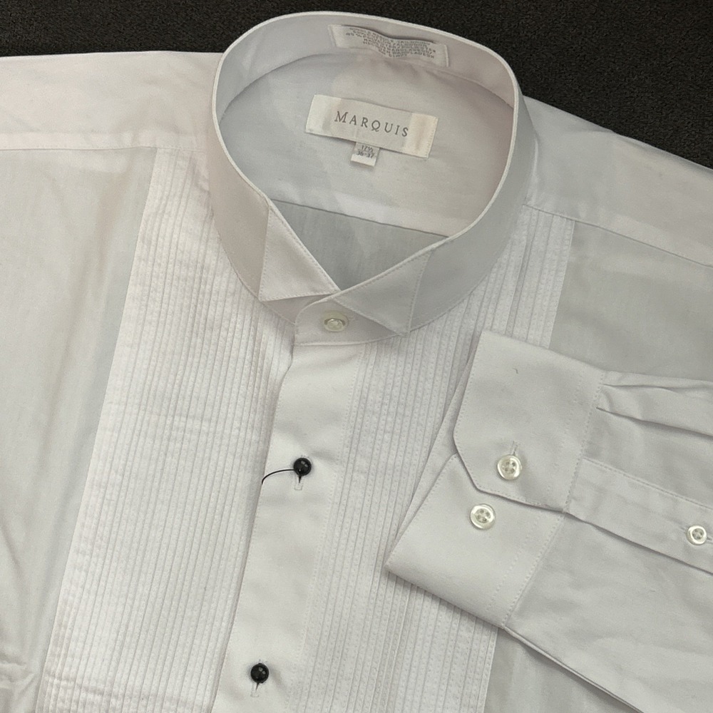 Marquis Tuxedo Shirt Mens‎ 17.5 36-37 White Wing Tip Pleated Front Formal New